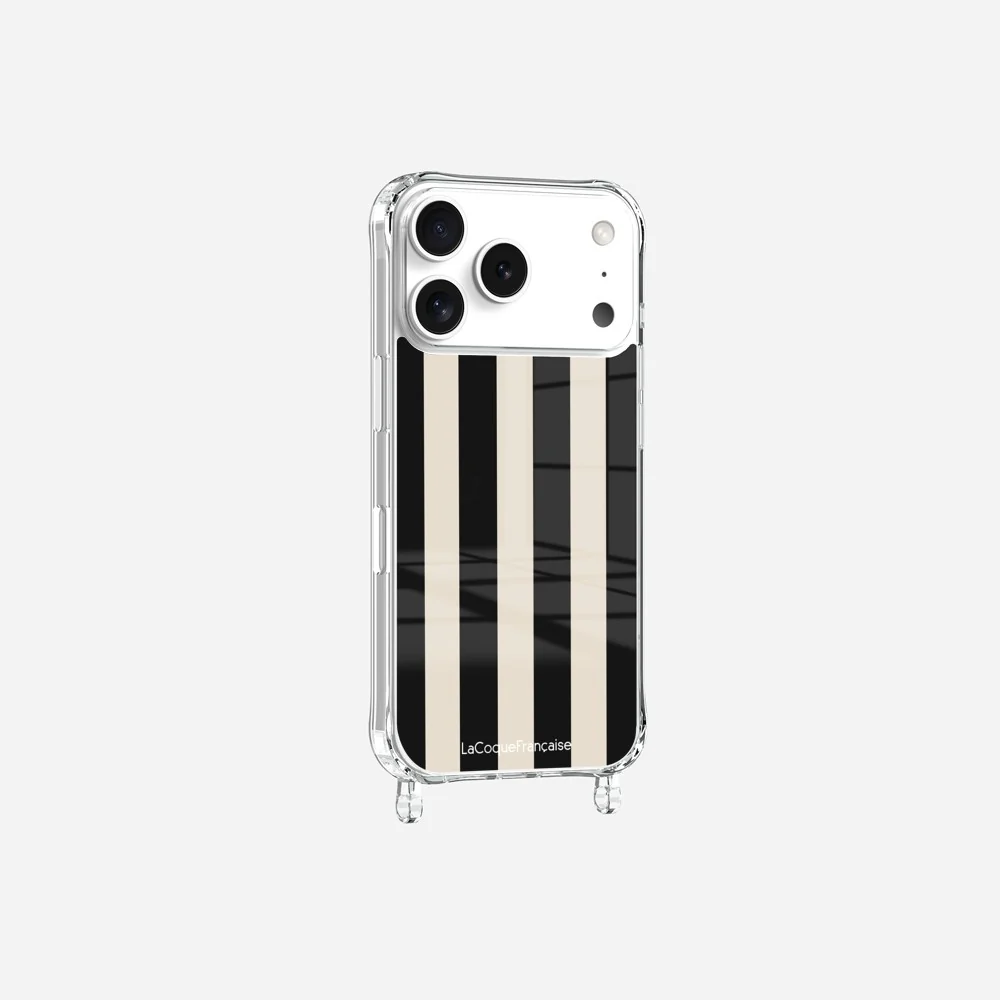 Coque Anneaux Imprimee Rayure Noir Beige - Image 3