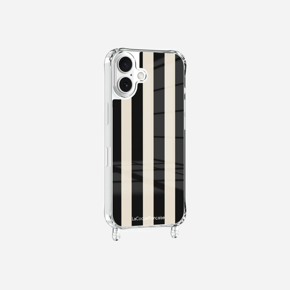 Coque Anneaux Imprimee Rayure Noir Beige - Image 5