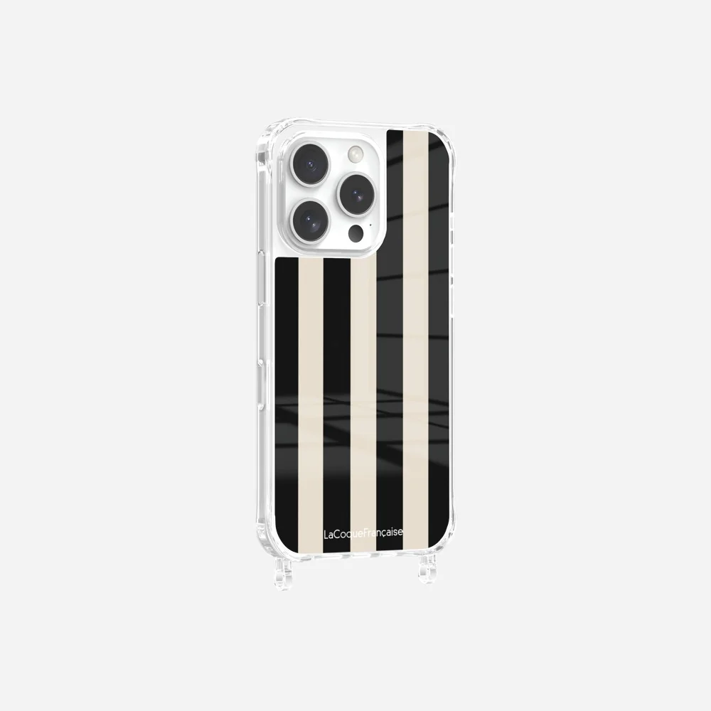 Coque Anneaux Imprimee Rayure Noir Beige - Image 6
